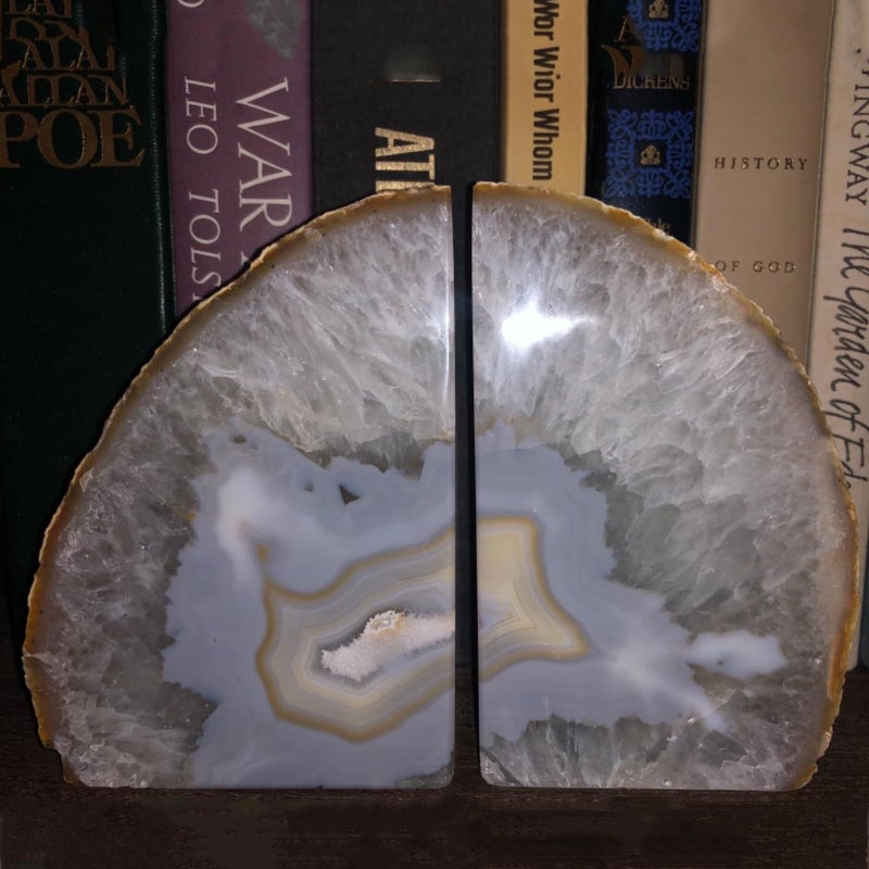 JIC Gem Natural Decorative Agate Book Ends Geode Bookends Stone Bookends for Shelves Book Ends to Hold Books Heavy Duty with Rubber Bumpers for DÃ©cor Small Size(1 Pair, 2-3 LBS) - Image 4